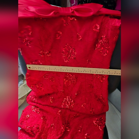 Red Morton Myles Sequin Off-Shoulder Satin Bow Dress Size 6 Gorgeous - Picture 8 of 8
